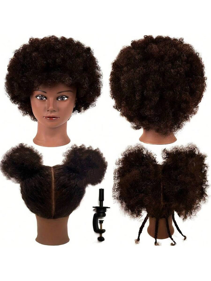 Curly-Hair Training Mannequin Head with Clamp Stand