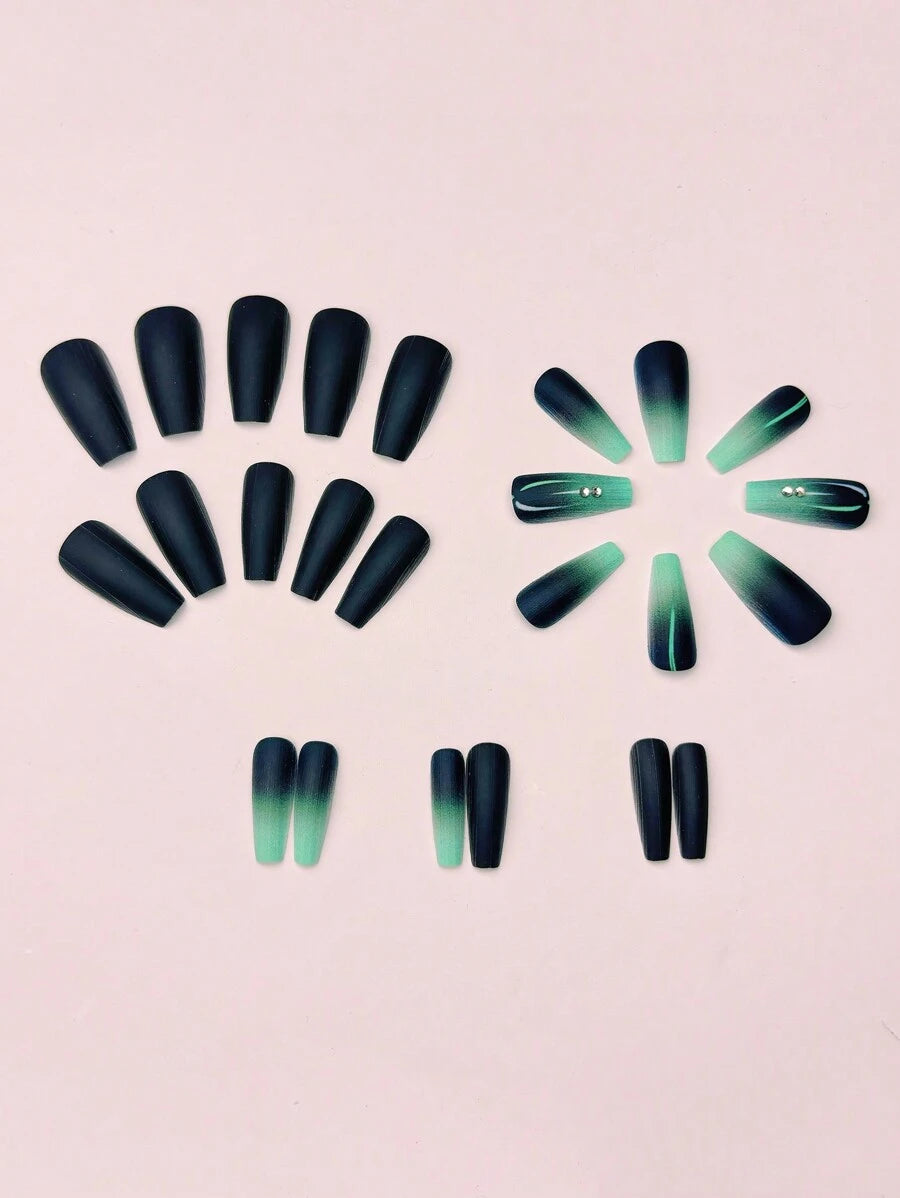 Gradient Press-On Nail Set with Rhinestone Detail - 24 Pieces — product image 3