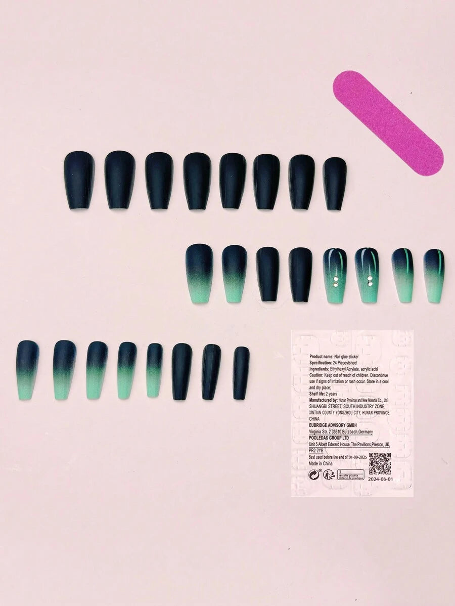 Gradient Press-On Nail Set with Rhinestone Detail - 24 Pieces — product image 4