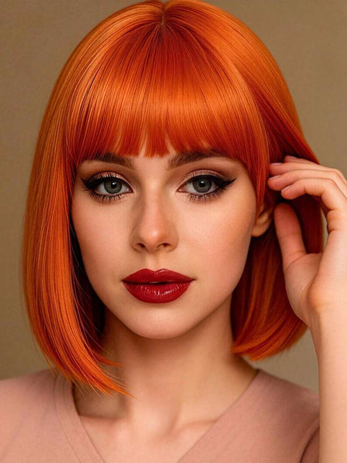 12 Inch Orange Fashionable Women's Wig, High Temperature Synthetic Heat Resistant Wig, Natural Styling, Elegant And Versatile, Suitable For Daily, Party, Ball, Music Festival, Carnival And Other Occasions.