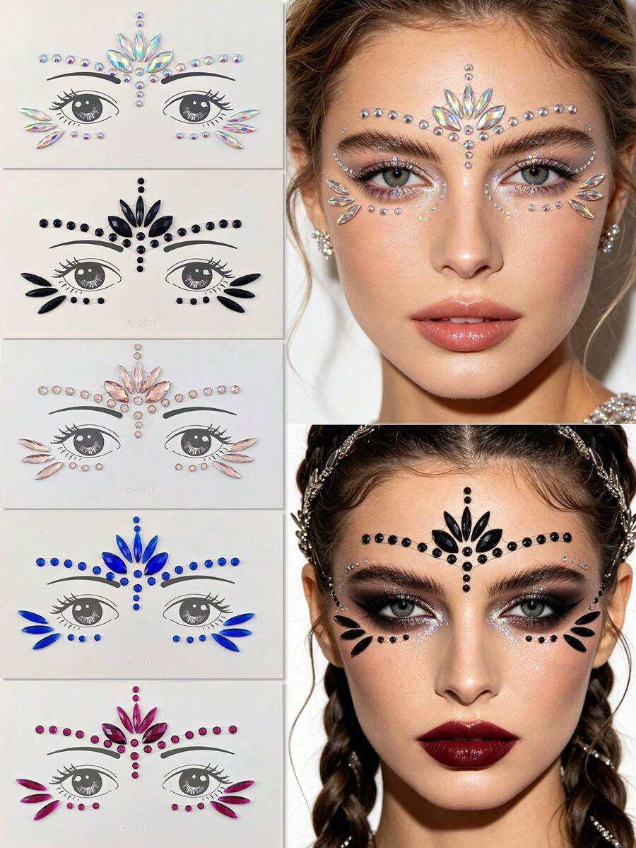 5pcs/Pack Face Gem Stickers, Acrylic Rhinestone Stickers, Self-Adhesive Rhinestone Stickers, Suitable For Party, Nightclub, Halloween, Festival Face Decoration