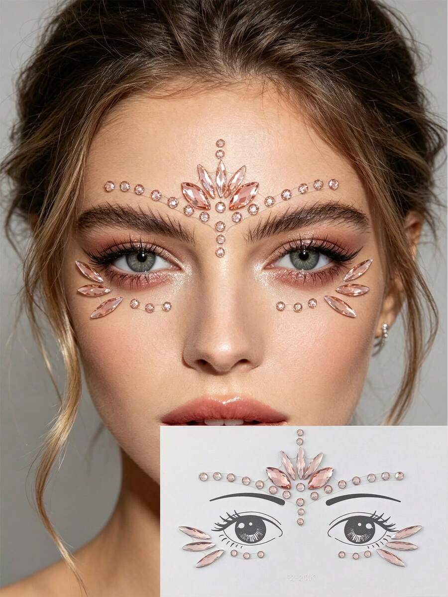 5pcs/Pack Face Gem Stickers, Acrylic Rhinestone Stickers, Self-Adhesive Rhinestone Stickers, Suitable For Party, Nightclub, Halloween, Festival Face Decoration