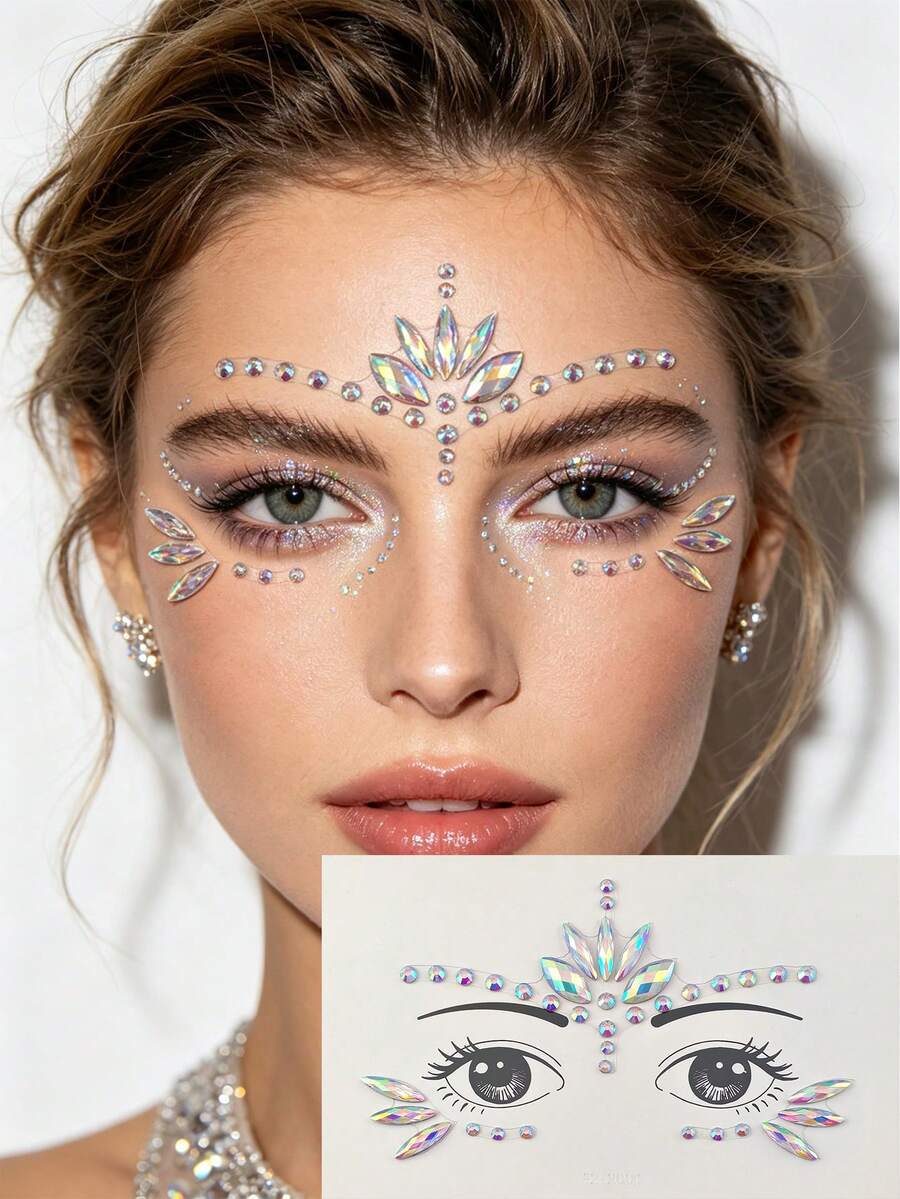 5pcs/Pack Face Gem Stickers, Acrylic Rhinestone Stickers, Self-Adhesive Rhinestone Stickers, Suitable For Party, Nightclub, Halloween, Festival Face Decoration