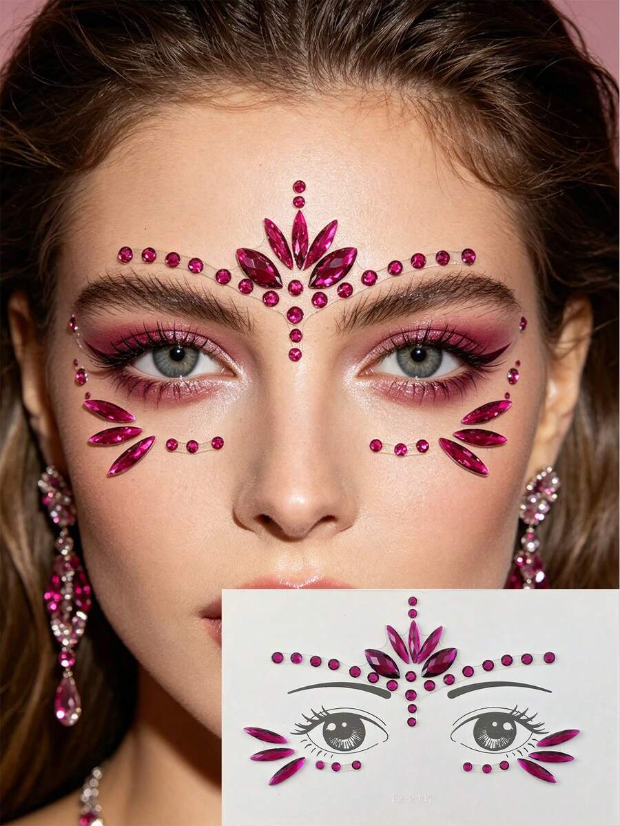 5pcs/Pack Face Gem Stickers, Acrylic Rhinestone Stickers, Self-Adhesive Rhinestone Stickers, Suitable For Party, Nightclub, Halloween, Festival Face Decoration
