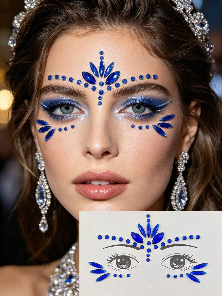 5pcs/Pack Face Gem Stickers, Acrylic Rhinestone Stickers, Self-Adhesive Rhinestone Stickers, Suitable For Party, Nightclub, Halloween, Festival Face Decoration