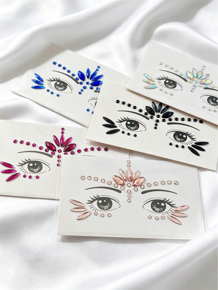 5pcs/Pack Face Gem Stickers, Acrylic Rhinestone Stickers, Self-Adhesive Rhinestone Stickers, Suitable For Party, Nightclub, Halloween, Festival Face Decoration