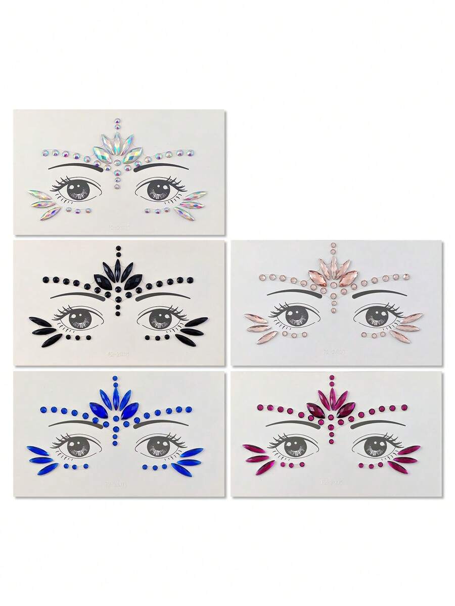 5pcs/Pack Face Gem Stickers, Acrylic Rhinestone Stickers, Self-Adhesive Rhinestone Stickers, Suitable For Party, Nightclub, Halloween, Festival Face Decoration